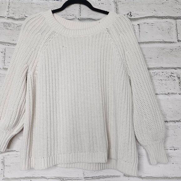 Aerie Long-Sleeve Boat Neck Cable Knit Pullover Sweater White Small - Picture 3 of 13